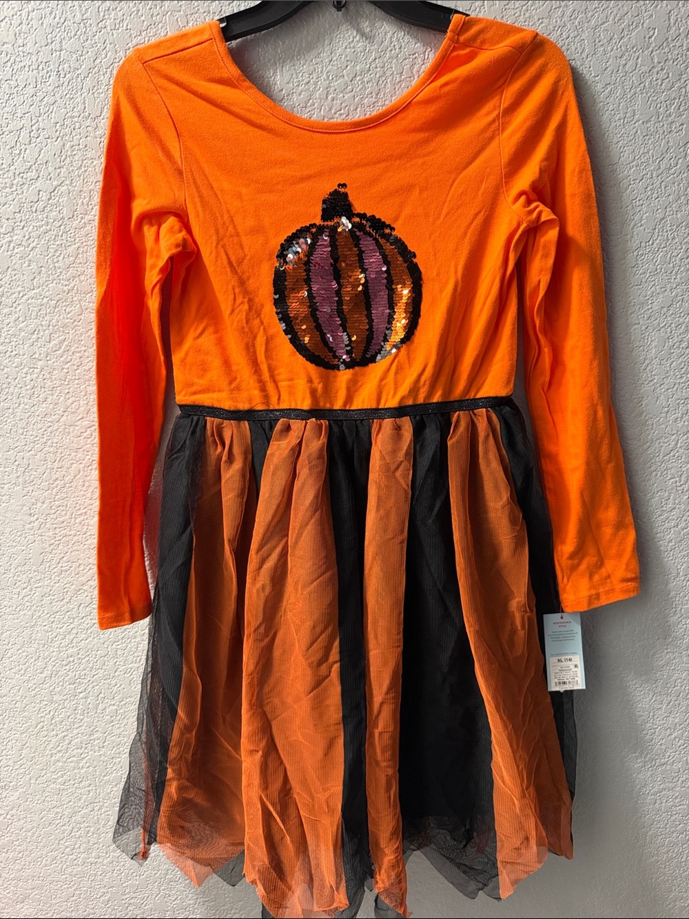 Orange and Black Pumpkin Tulle Dress - Kids Costume size 14 Halloween